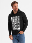 Men's unlined kangaroo sweatshirt with hood and print - black V1 OM-SSPS-0158