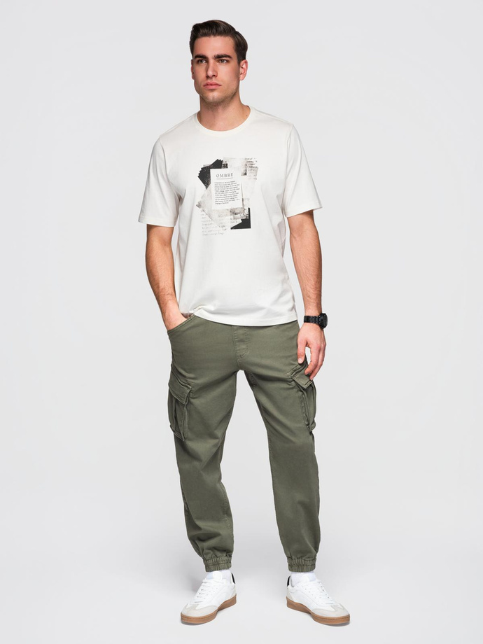 Men's cotton t-shirt with double printed logo - white V1 OM-TSPT-0211 