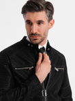 Men's retro-style biker jacket with stand-up collar - black V2 OM-JAFL-0197