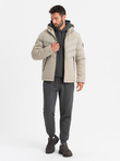 Pánská kombinovaná prošívaná bunda s vysokým límcem - béžová V4 OM-JALP-0172