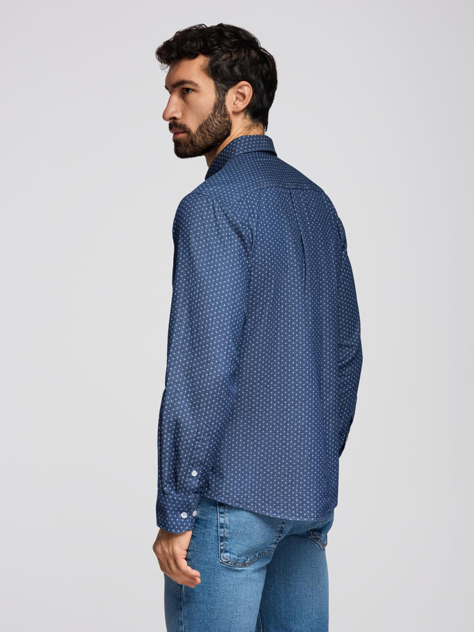 Cămașă bărbătească din bumbac cu model SLIM FIT - albastru marin V6 OM-SHCS-0151