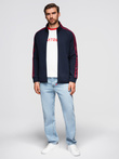 Men's unbuttoned sweatshirt with piping and high collar - navy blue V3 OM-SSZP-0224