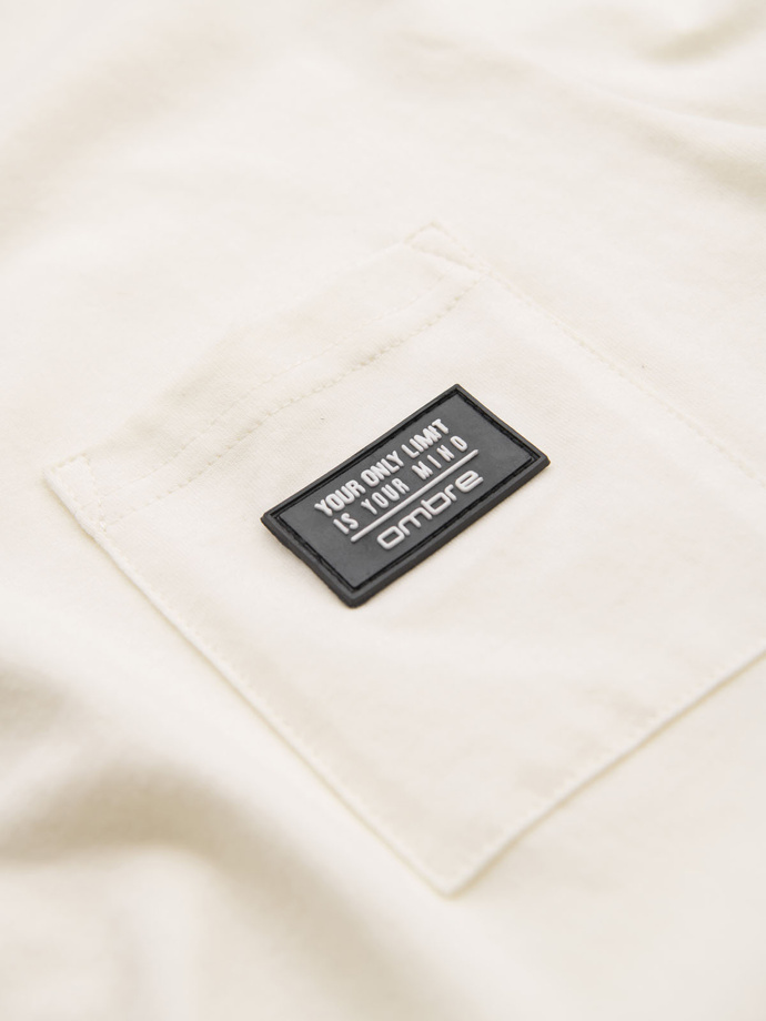 Tricou casual pentru bărbați cu buzunar peticit - crem V8 OM-TSCT-0109