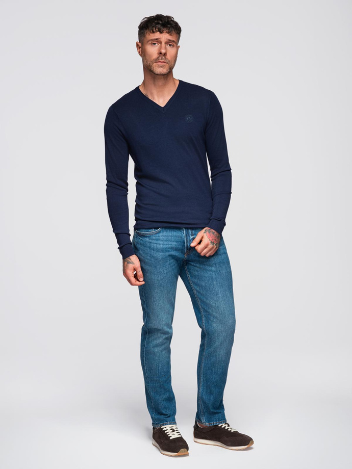 Elegant men's sweater with a v-neck - navy blue V22 OM-SWBS-0107