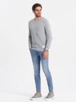 Men's textured sweater with half round neckline - light grey V5 OM-SWSW-0104