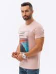 Tricou cu imprimeu pentru barbati V-15B- roz S1434