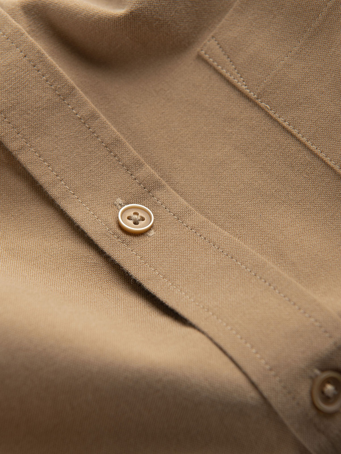 Men's REGULAR FIT cotton shirt with pocket - light brown V2 OM-SHOS-0153