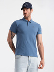 BASIC tricou polo pentru bărbați, tricou piqué monocolor - albastru V16 OM-POBS-0100