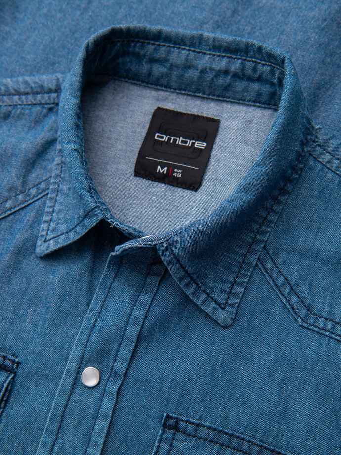 Men's snap denim shirt with pockets - blue V2 OM-SHDS-0210