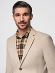 Jachetă elegantă SLIM FIT pentru bărbați cu raion - bej V2 OM-BLZB-0135