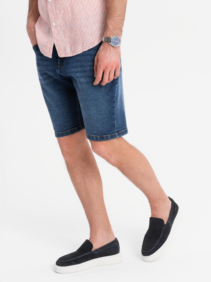 Men's denim shorts with classic cut - dark blue V3 OM-SRDS-0171