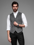 Elegant men's checkered vest with lapels - black V3 OM-BLZV-0110
