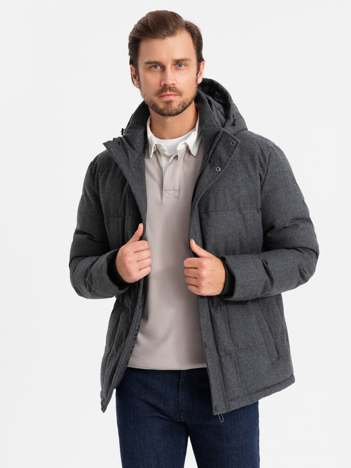 Men's lightweight jacket with mesh lining and hood - black V2 OM-JAHP-0203