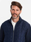 Men's lightweight unzipped jacket with quilted front - navy blue V1 OM-JANP-0193