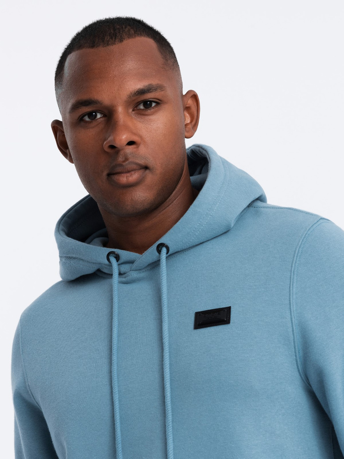 Men's kangaroo sweatshirt with hood and metal pin - blue V4 OM-SSNZ-0141