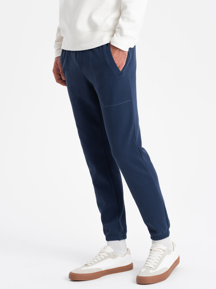 Pantaloni de trening bărbătești CARROT din tricot structurat - albastru închis V5 OM-PASK-0143