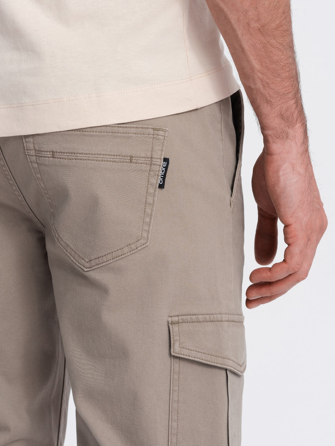 Pantaloni JOGGER pentru bărbați cu buzunare cargo cu fermoar - bej V2 OM-PAJO-0123