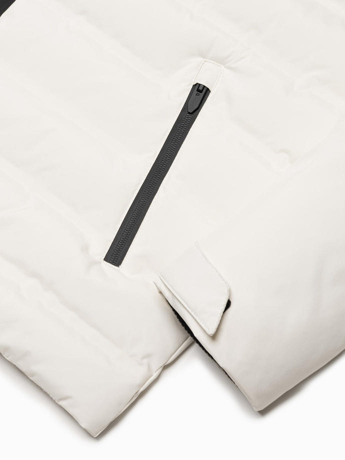 Pánska zimná bunda s odnímateľnou kapucňou - krémová V2 OM-JAHP-0150