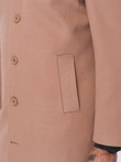 Single-breasted men's long coat with collar and bolster - brown V2 OM-COWC-0106