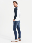 Men's longsleeve with contrast raglan sleeves - white and navy V1 OM-LSCL-0105