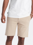 Pánské strukturované pletené šortky SLIM FIT - pískové V3 OM-SRCS-0126