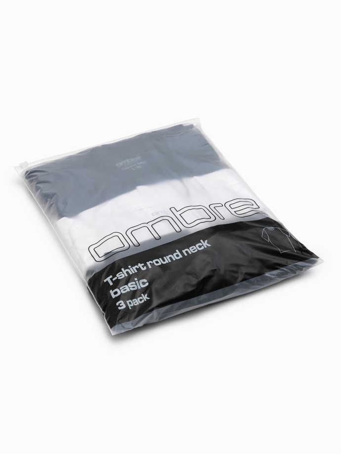 Set tricou BASIC pentru bărbați din bumbac cu decolteu rotund - negru/alb/albastru V1 OM-TSBS-0232