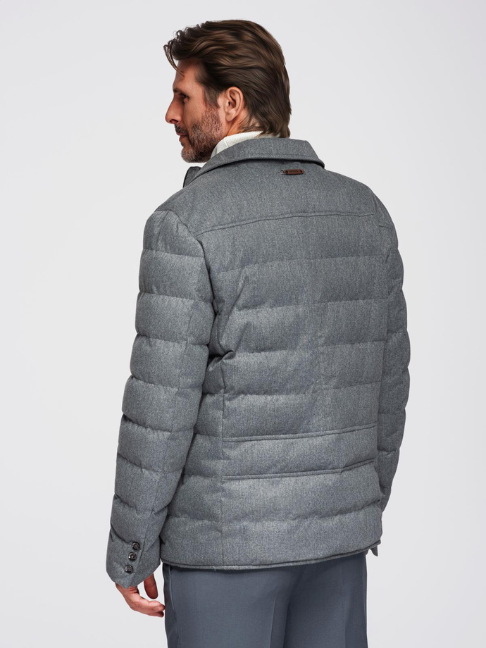 Men's jacket with a jacket cut with a fleece lining - gray V1 OM-JALP-0170 