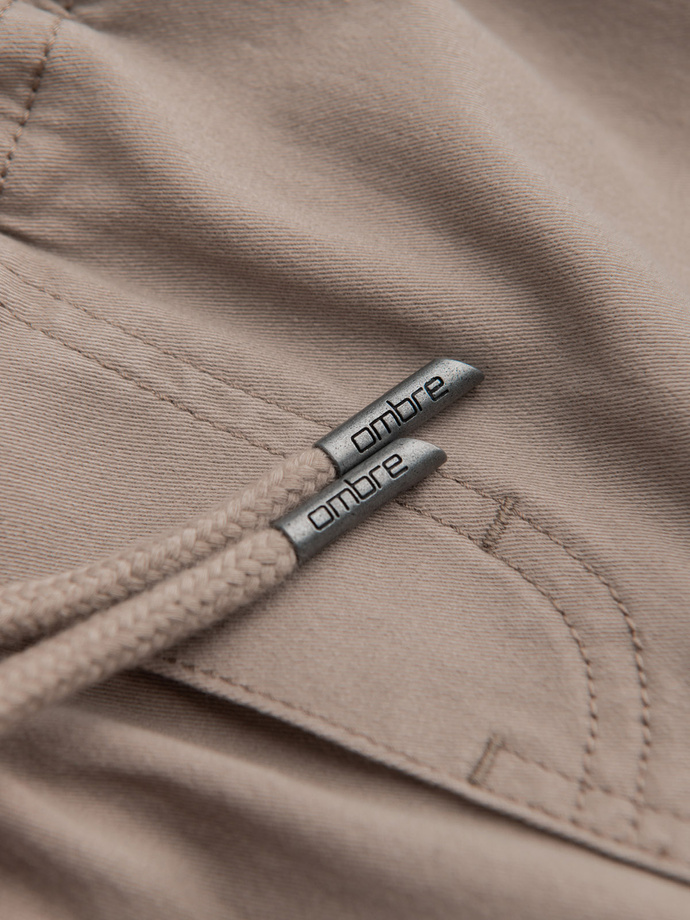 Men's JOGGER pants with zippered cargo pockets - beige V2 OM-PAJO-0123