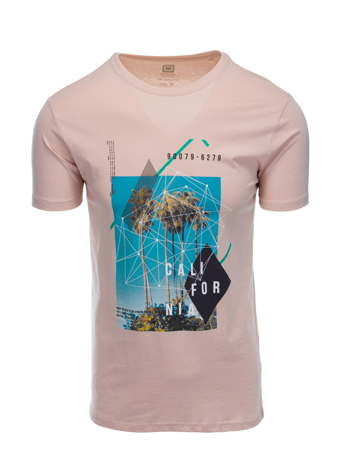 Tricou cu imprimeu pentru barbati V-14B- roz S1434