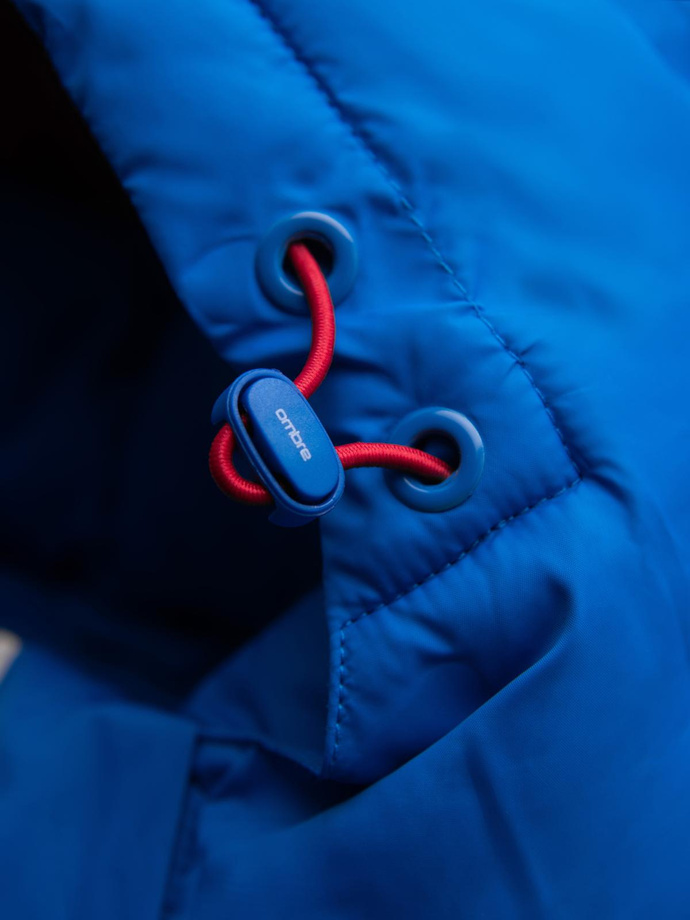 Vyriška dygsniuota striukė su nuimamu gobtuvu - mėlyna ir raudona V1 OM-JALP-0206