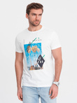 Tricou bărbătesc din bumbac imprimat California - alb V1 OM-TSPT-0128