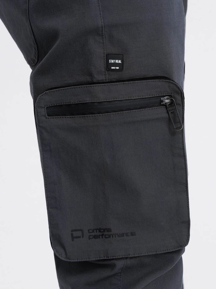 Pantaloni bărbătești JOGGER cu buzunare cargo cu fermoar și fermoar - grafit V6 OM-PAJO-0135