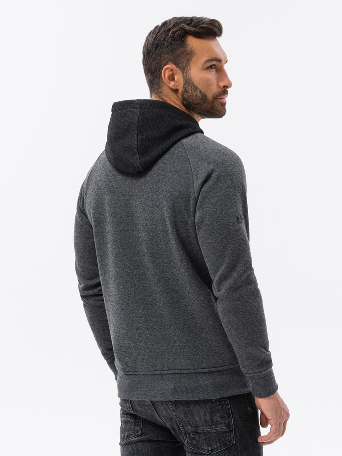Men's combined materials HOODIE sweatshirt - graphite V2 OM-SSNZ-22FW-016
