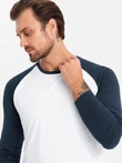 Manșon lung pentru bărbați cu mâneci raglan contrastante - alb și navy V1 OM-LSCL-0105