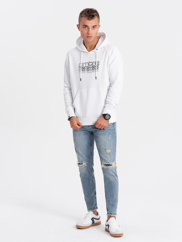 Men's unlined hooded sweatshirt with print - white V1 OM-SSPS-0153