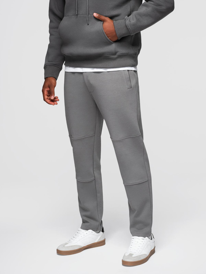 Men's sweatpants with straight leg and rubber details - grey V3 OM-PASK-0281