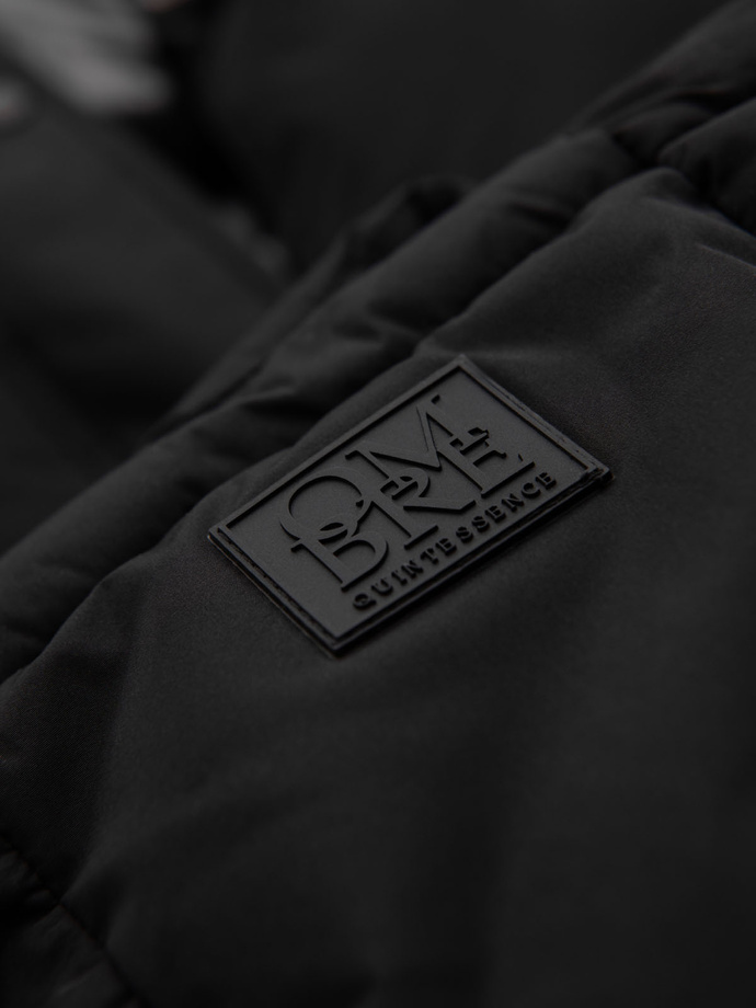 Men's long quilted winter jacket with hood - black V1 OM-JALJ-0309