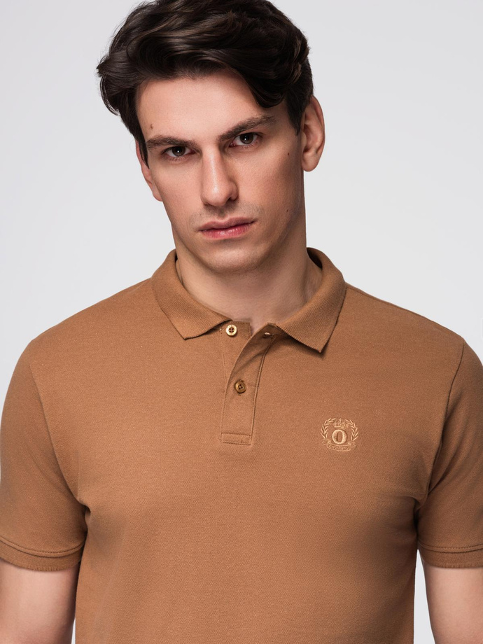 Men's BASIC single color pique knit polo shirt - brown V23 OM-POBS-0100