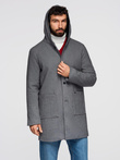 Men's melange long coat with hood - grey V1 OM-COWC-0122
