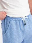 Vyriški LOOSE FIT melanžinio audinio šortai - šviesiai mėlyni V1 OM-SRSK-0116