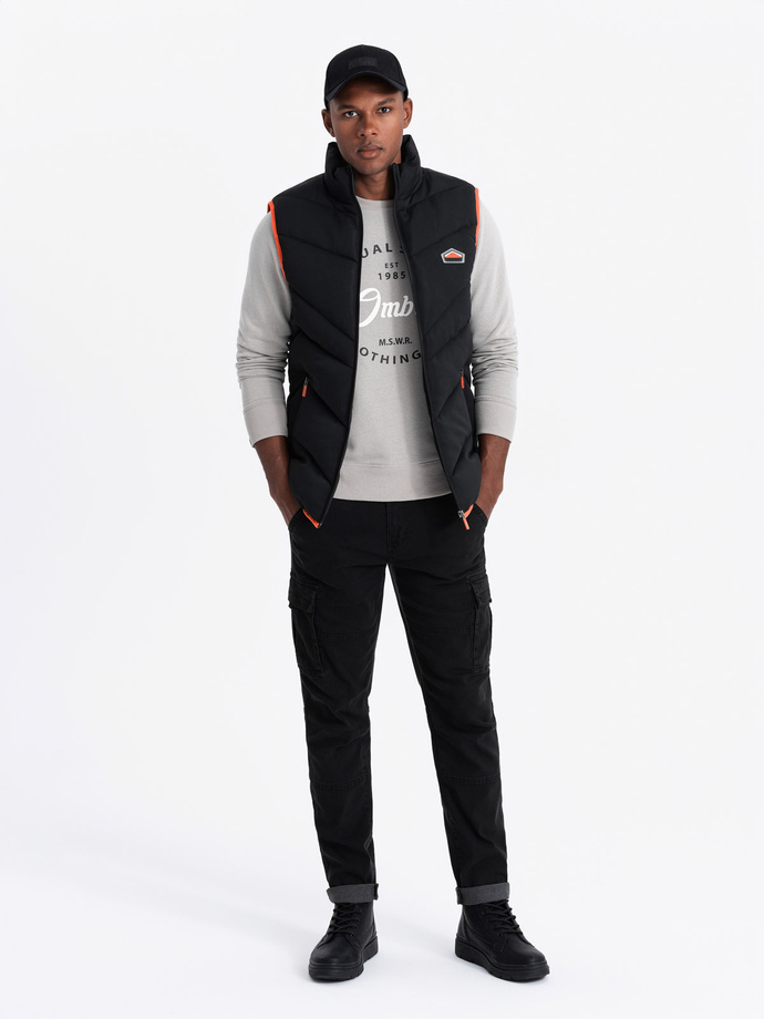 Jachetă fără mâneci matlasată pentru bărbați cu accente neon - negru V4 OM-JAVJ-0210