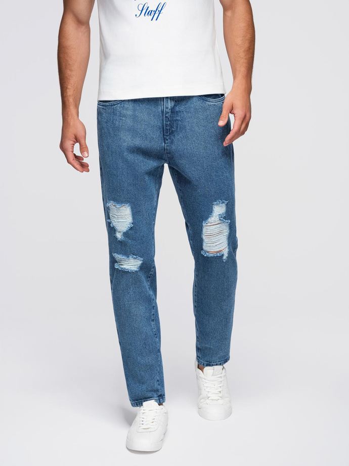 Men's denim pants CARROT FIT with rubbing - blue V2 OM-PADP-0250