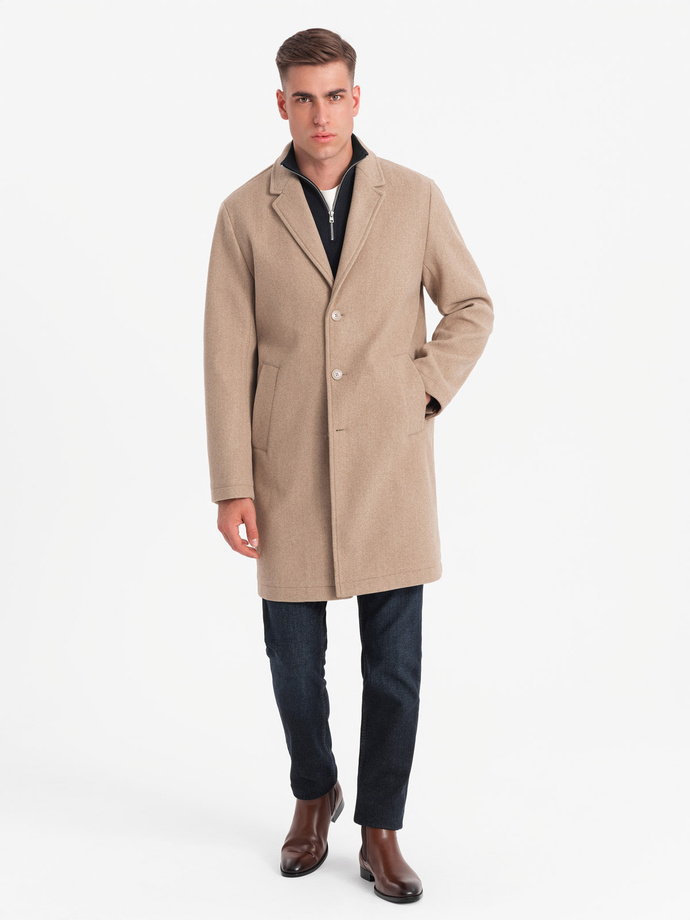 Men's lightweight single-breasted coat - beige V7 OM-COWC-0104