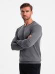 Classic BASIC men's viscose sweater with round neckline - grey melange V1 OM-SWBS-0106