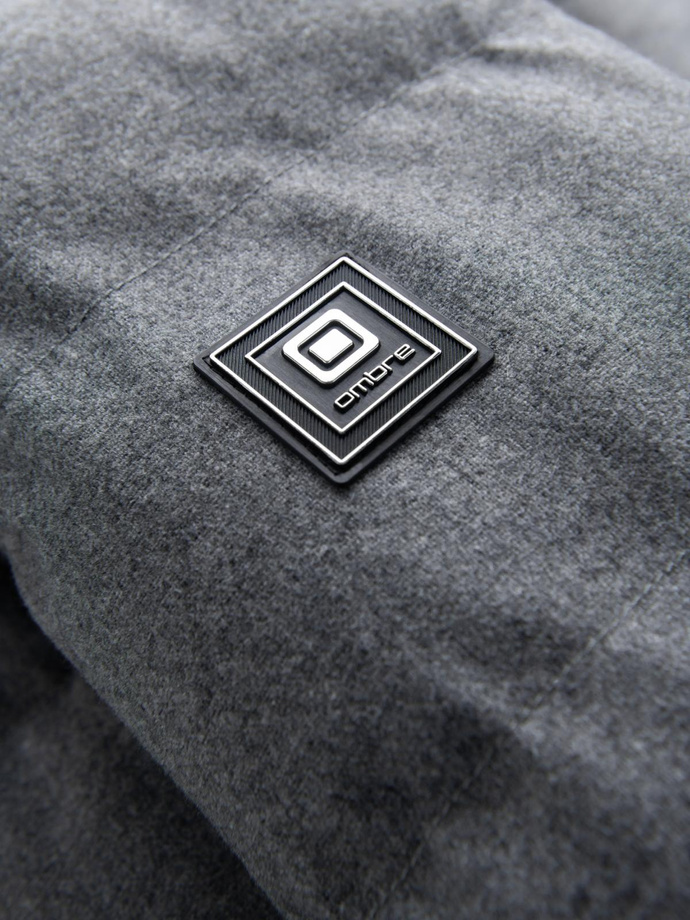 Warm long men's parka jacket with wool - grey melange V1 OM-JALJ-0217