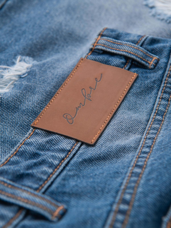 Men's short denim shorts with rips and holes - blue V3 OM-SRDS-0157