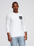 Vyriški marškinėliai su kišenėmis ir ilgomis rankovėmis - balti V1 OM-LSPT-0118