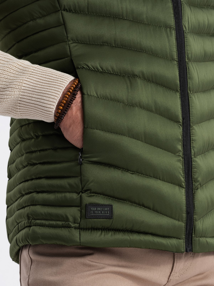 Vyriški dygsniuoti marškinėliai be rankovių - tamsiai žali V4 V54