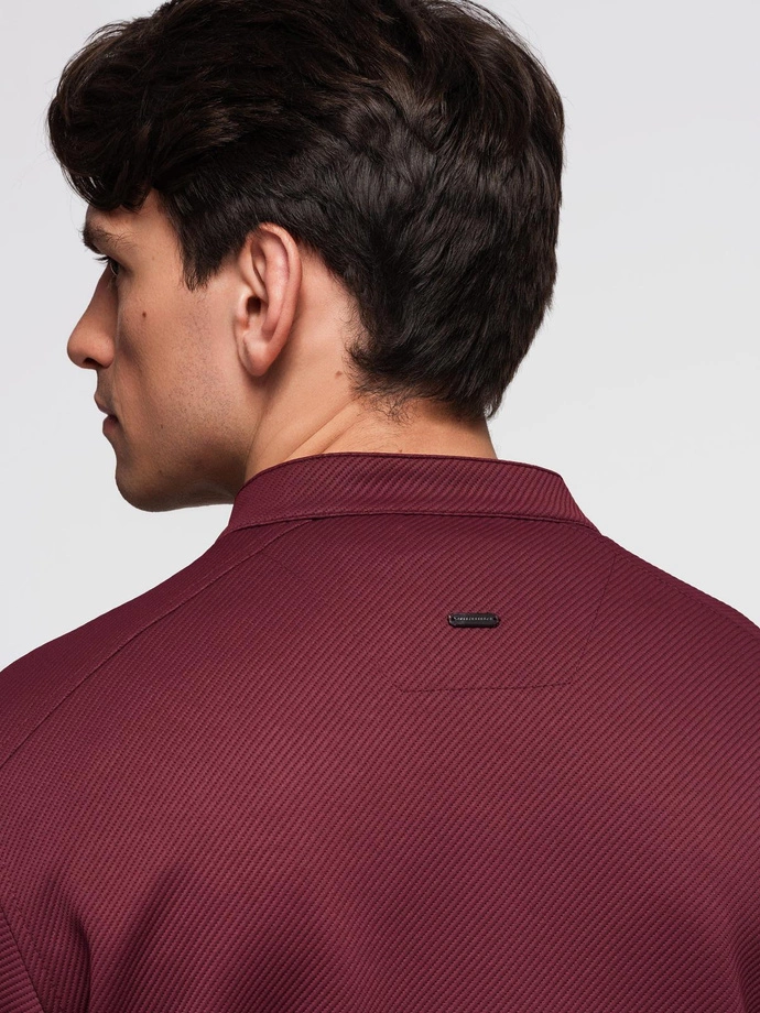 Men's structured fabric biker jacket - maroon V2 C642