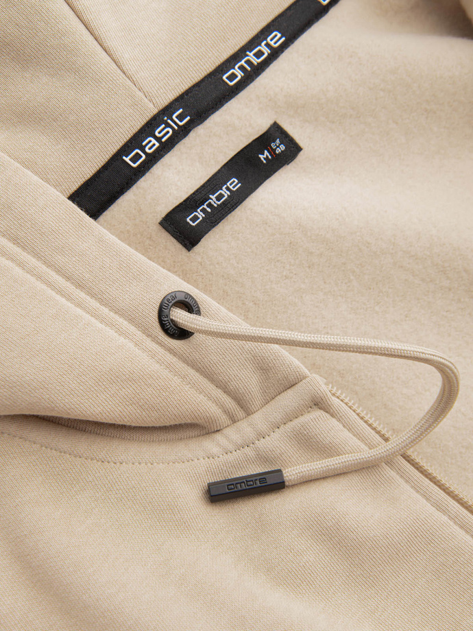 Men's unbuttoned cotton BASIC sweatshirt - beige V6 OM-SSBZ-0160